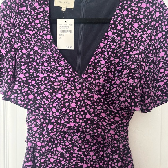 NWT Mello Day XS Purple Floral Ruffle Dress with Pockets - Picture 3 of 6